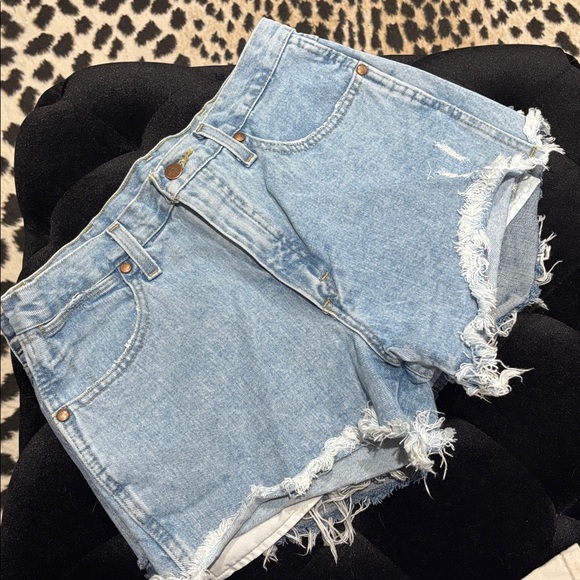 Wrangler Distressed Light Blue Denim Shorts - Picture 2 of 2